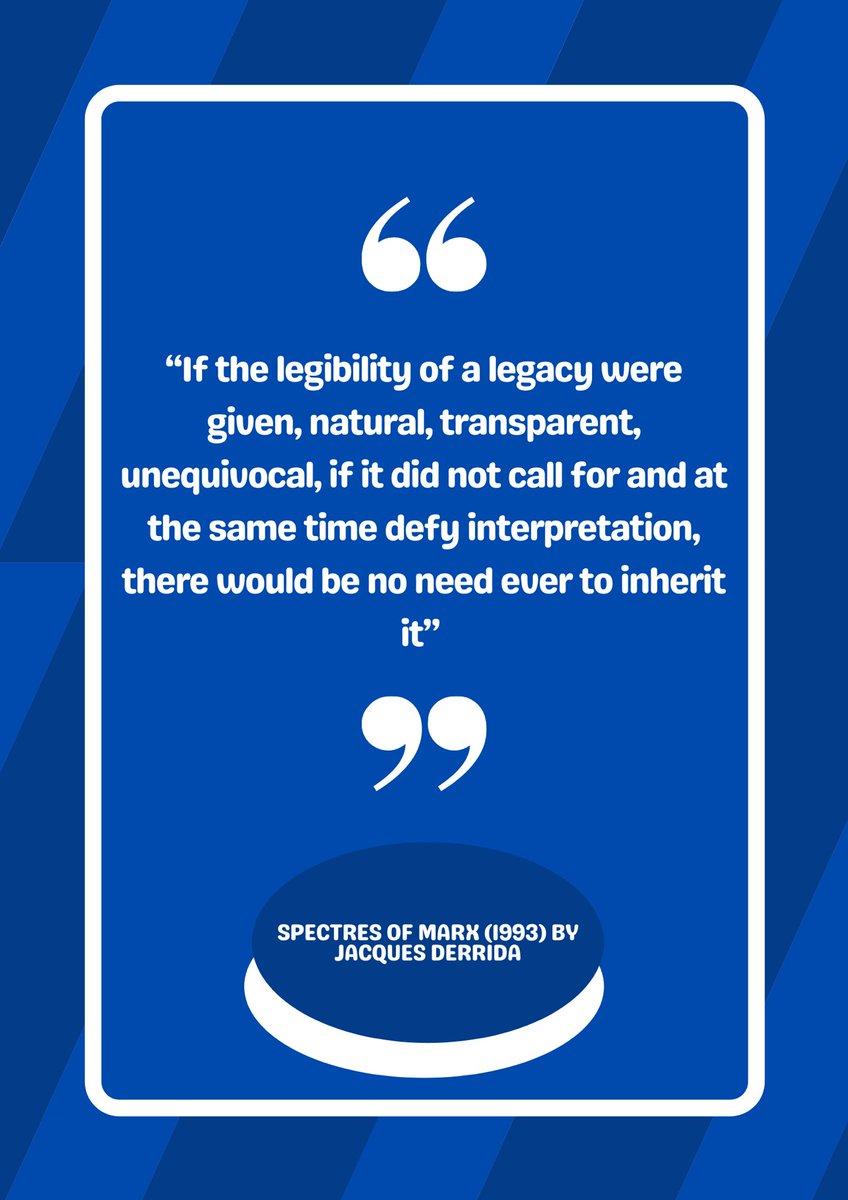 deadphilsoc's tweet photo. And for the final #QuoteWednesday we turn to Derrida’s Spectres of Marx. With the quote in mind, we ask:  what is philosophy’s legacy? #Philosophy https://t.co/opxJlQisiN