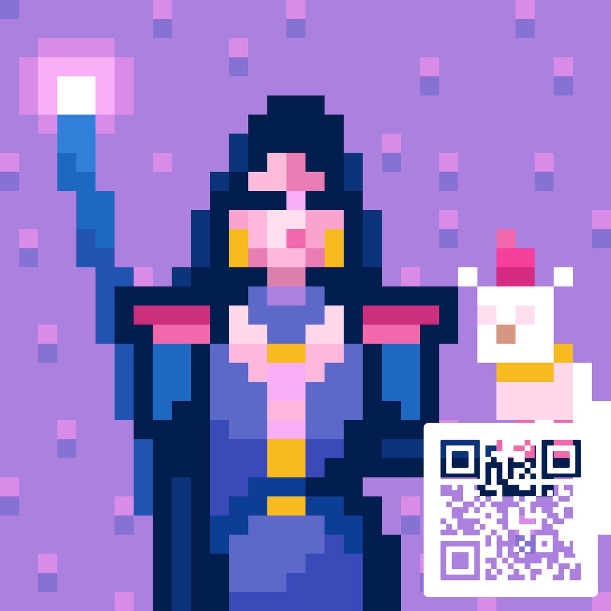CryptoWizards1's tweet photo. *SOLD* Imaev, 3rd wizard of the Crypto Realm. '80s new wave energy, hoops, shoulder pads, and a mythical owl accompany her in her travels through the realm. She doesn't really like you. #NFTCommunity #nftart https://t.co/tXfiAwdtD3