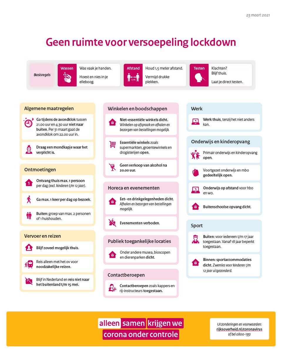 Het perspectief richting zomer is hoopvol, maar nu zijn de zorgen en onzekerheden groot. Vaccineren is de uitweg, testen gaat helpen. Maar voorlopig moeten we het ook nog hebben van de maatregelen en ons gedrag. 👉 rijksoverheid.nl/ministeries/mi…