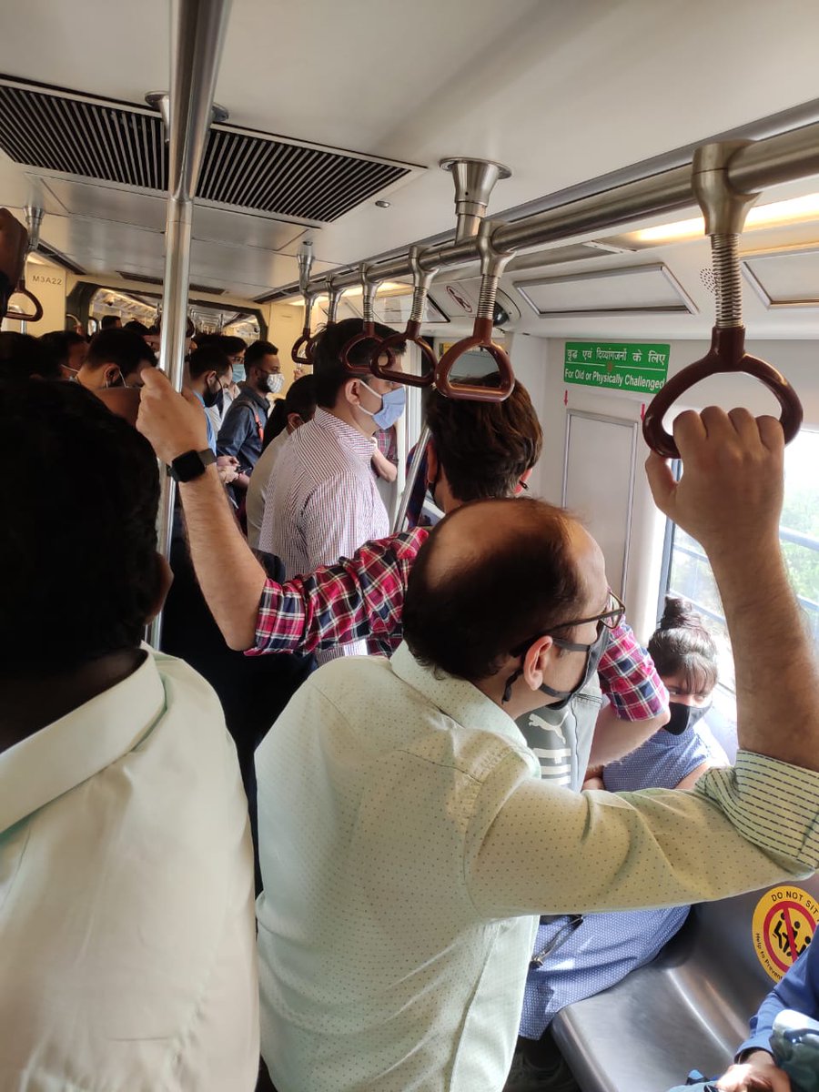 varunsavs's tweet photo. @OfficialDMRC Too much crowd at Vaishali metro station in morning. No proper sanitization, people not following social distancing, insisting to sit on ❌marked seats. Request to deploy some officials to maintain the rules. #COVIDIsntOverYet https://t.co/tVz0Ljmxnp