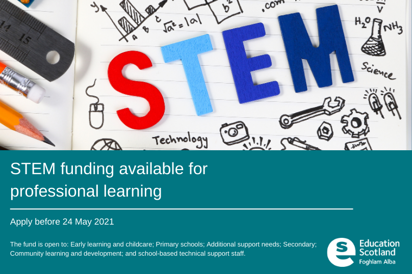 📢Exciting news! Education Scotland funding is now available to boost the confidence and skills of Scotland's education practitioners in delivering inspirational teaching in STEM. Find out more and apply:  bit.ly/STEMGrants2021

#STEMNation
#ELCTeam
#STEMeducation