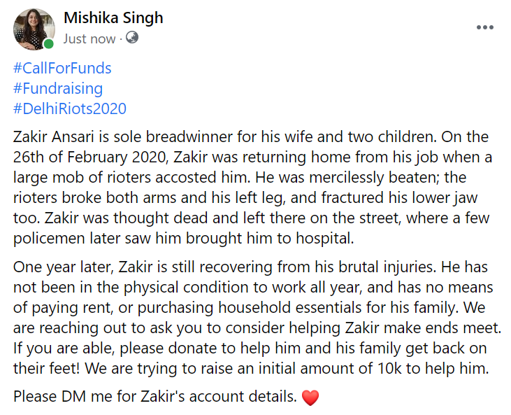 mishikasingh's tweet photo. #CallForFunds
#Fundraising
#DelhiRiots2020 https://t.co/qq11mvkagf
