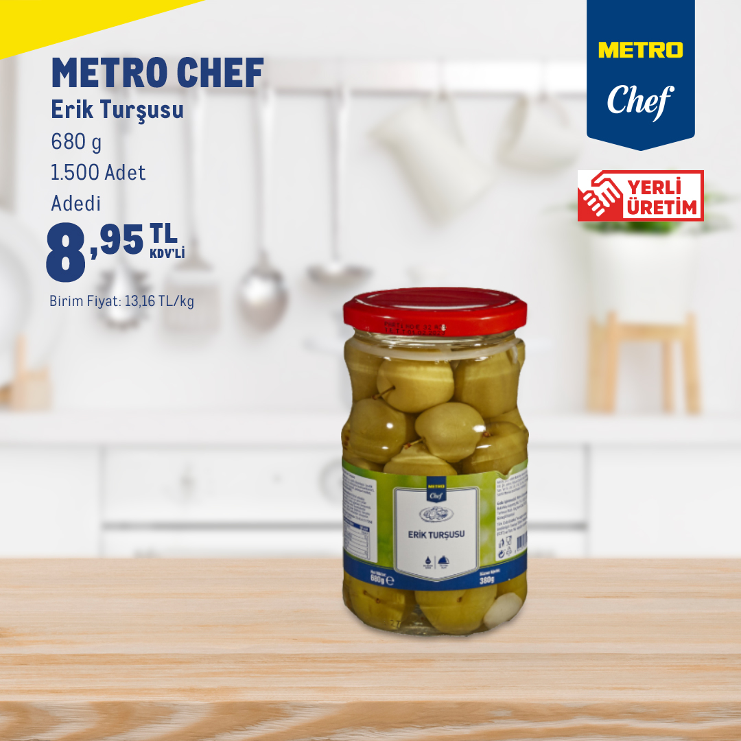 MetroTR's tweet photo. İster garnitür olarak ister tek başına servis edebileceğiniz erik, pancar ve çağla turşusu #MetroChef kalitesiyle şimdi raflarımızda! Salamura içerisinde servise hazır bekleyen turşu çeşitlerimiz, et ve sebze yemeklerinin yanı sıra dürüm, fast food yemeklerine de lezzet katacak. https://t.co/nFPxBhajEW