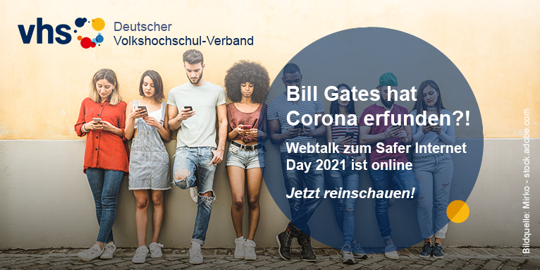vhs_dachverband's tweet image. Wie gehen junge Menschen mit #FakeNews um? Und wie gelingt es, Verschwörungserzählungen aufzudecken? Schaut doch mal in unseren🗨️Webtalk zum #saferinternetday rein: youtu.be/JK789Sb4ASg. Auch die 🗃️#Modulbox hilft weiter: bit.ly/3lxSDzm #jungevhs #wissenteilen