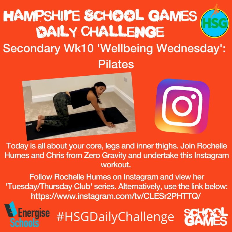 Our Secondary challenge today is all about your core and legs, join @RochelleHumes for Pilates on her Instagram! #HSGDailyChallenge @YourSchoolGames @EnergiseSchools