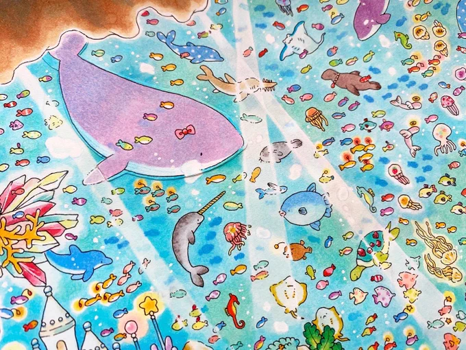 6月に単行本化される『パンダツアー』(白泉社)の原画。せっかく久々に手元にあるので写真を撮ってみました。修正もアナログで切り貼りでしていたりします。着彩は全てコピックです。 
