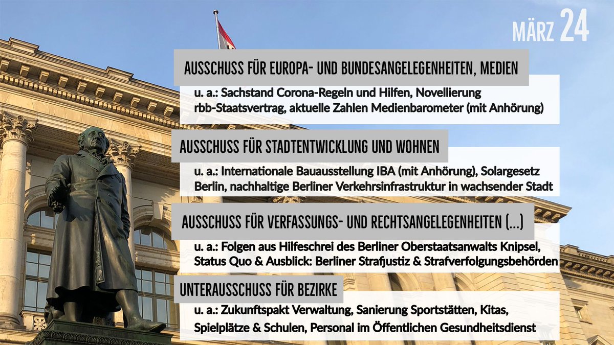 AGH_Berlin's tweet photo. Im #AGH tagen heute diese #Ausschüsse:

➡️  9 Uhr #EuroBundMed: https://t.co/oo3y881T5o
➡️  12 Uhr #StadtWohn: https://t.co/btTFHFPufx
➡️  15 Uhr #Recht: https://t.co/RTwGGJwcoP
➡️  15 Uhr #UABez: https://t.co/tpv89J2nYA

Zum #Livestream: ➡️ https://t.co/ryofz3fFTa https://t.co/ZkZEcmHmpv