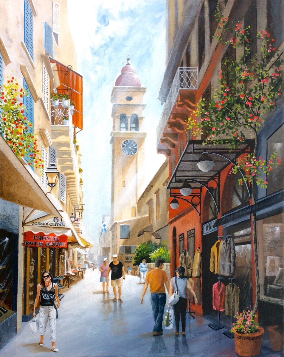 Finished a little while ago, this 15.5”x 19.5” scene from Corfu Town on stretched canvas. A nice reminder of holidays abroad.