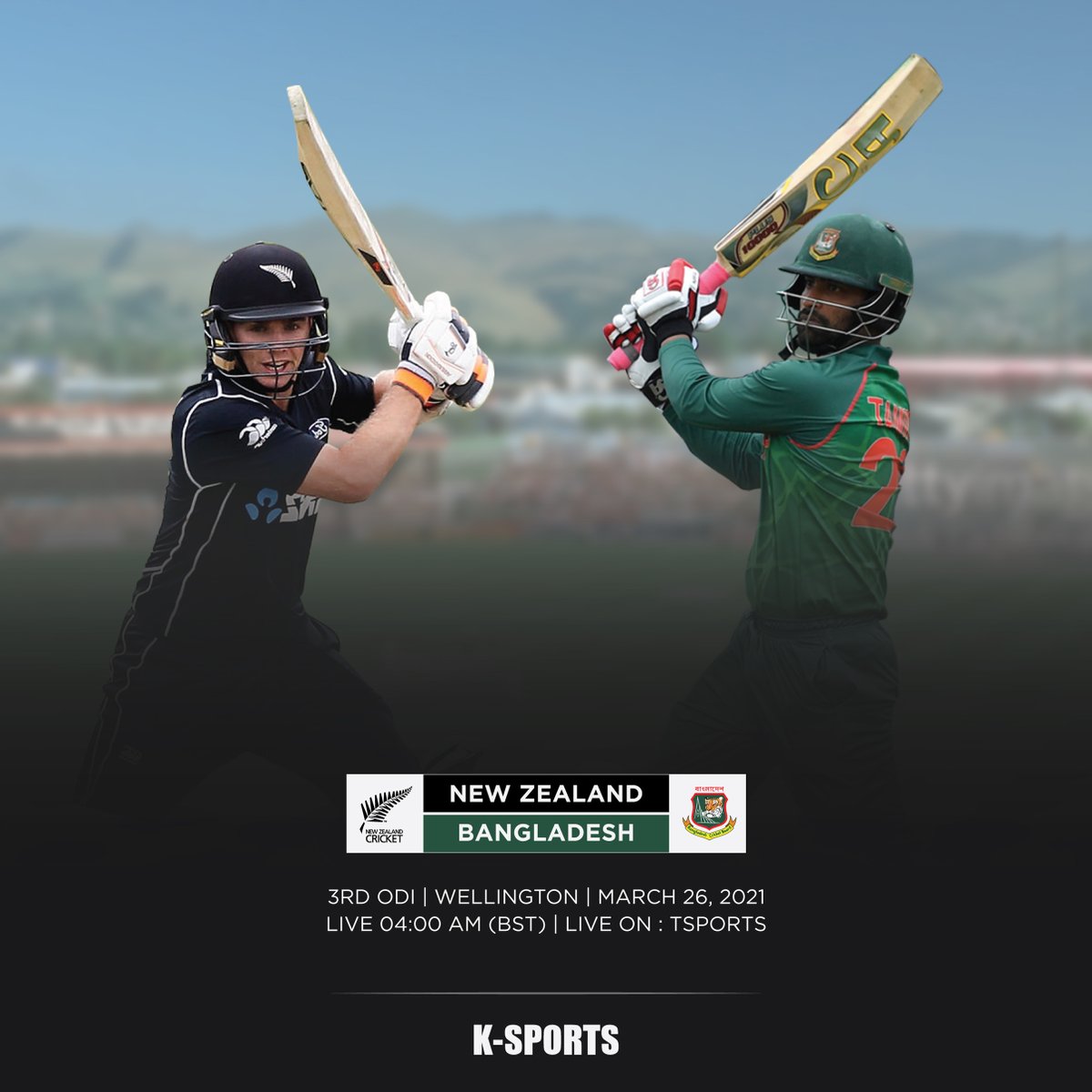 ksportsbd's tweet photo. BANGLADESH TOUR OF NEW ZEALAND 2021
3RD ODI | WELLINGTON | MARCH 26, 2021
LIVE 04:00 AM (BST) | LIVE ON : TSPORTS

#nzvban #banvnz #ksports #ksportsbd https://t.co/87BhWXIFM0
