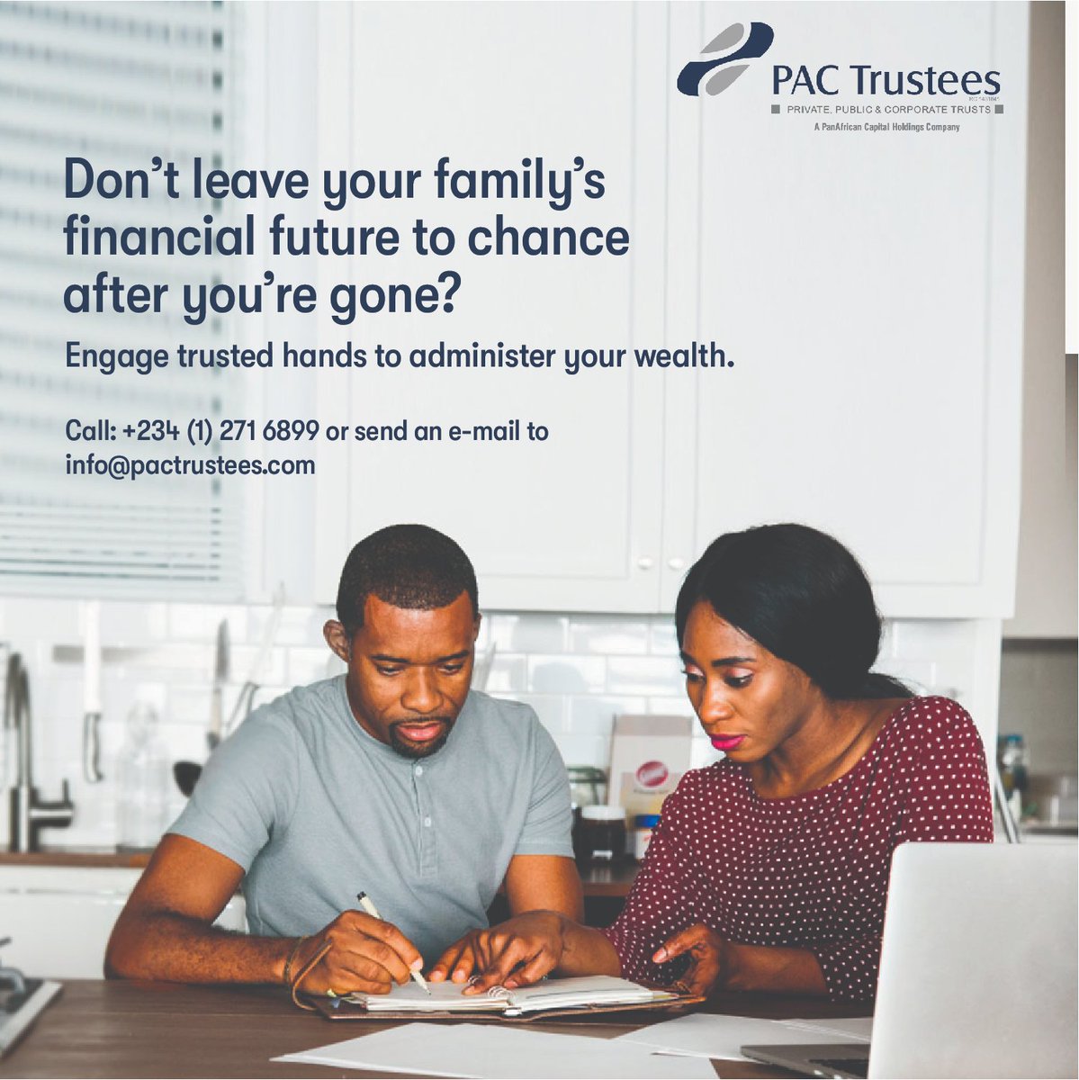 PACHoldingsLtd's tweet photo. Start by planing for tomorrow today. Send an email to info@pactrustees.com today and let's handle the process for you.
#Trusteeship
#WealthAdministration
#PACTrustees https://t.co/pcFOmCkXBF
