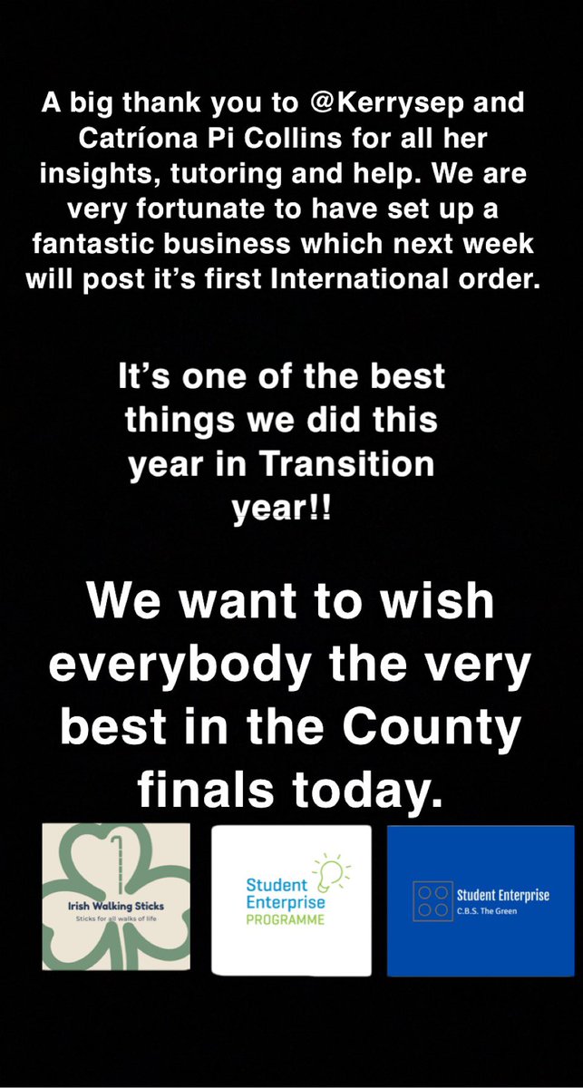 IrishWalkSticks's tweet photo. BEST OF LUCK TO EVERYBODYTODAY 👏👏👏@TownsendMaeve @LavaNightJars @thegreencbs @antobutch @StudentEntProg @KerrySEP https://t.co/53a0dB0wm6