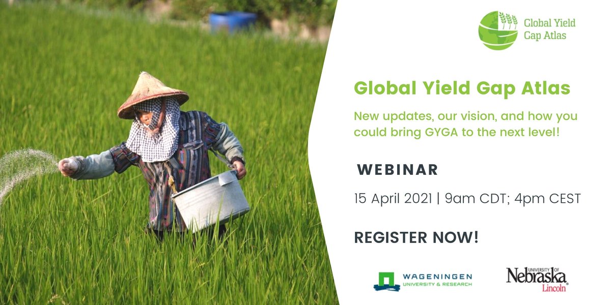 WURplant's tweet photo. #GlobalYieldGap 🌾 | Curious how the Global Yield Gap Atlas (GYGA) could benefit your next investment in #agriculture? GYGA is a database that provides high-quality data on yield gaps and #agronomic data. Join our #webinar on 15 April 👉https://t.co/k2NTsXvzlb with @UNLincoln https://t.co/XBkmoWlJbm