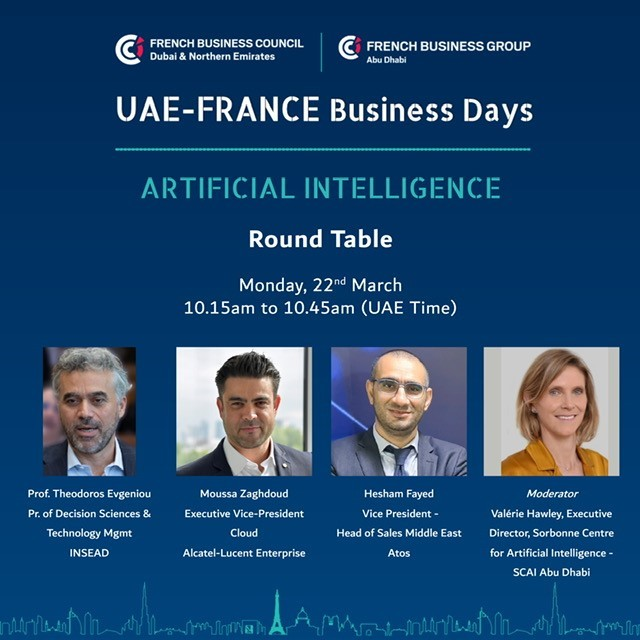CraigMWalker's tweet photo. Join us online on 22 March at 10:15am (GST) as we have Moussa Zaghdoud, EVP Cloud at ALE, sharing his expertise at the Artificial Intelligence round table during the UAE-France Business Days, 3 days hybrid event organized by @fbc_dubai. #UAEFranceBD https://t.co/tmLligAuGn https://t.co/reDMloOGMJ