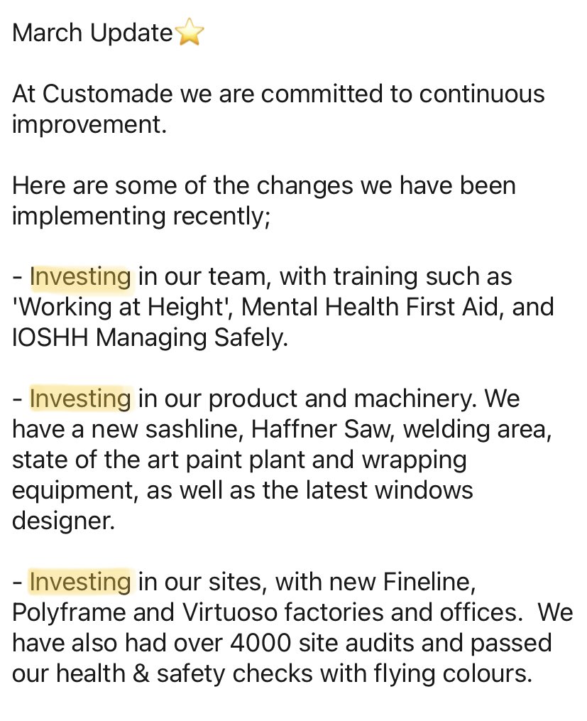 GlazingMatters's tweet photo. A lot of “investing” going on at #customfail @CustomadeGroup - but less than a year ago you were shafting your employees, customers and suppliers pre-packing the business! Criminal #Belleng should be forced to pay back all those he stole from before “investing” 💰💰💰 https://t.co/Z0E8ScXhAk