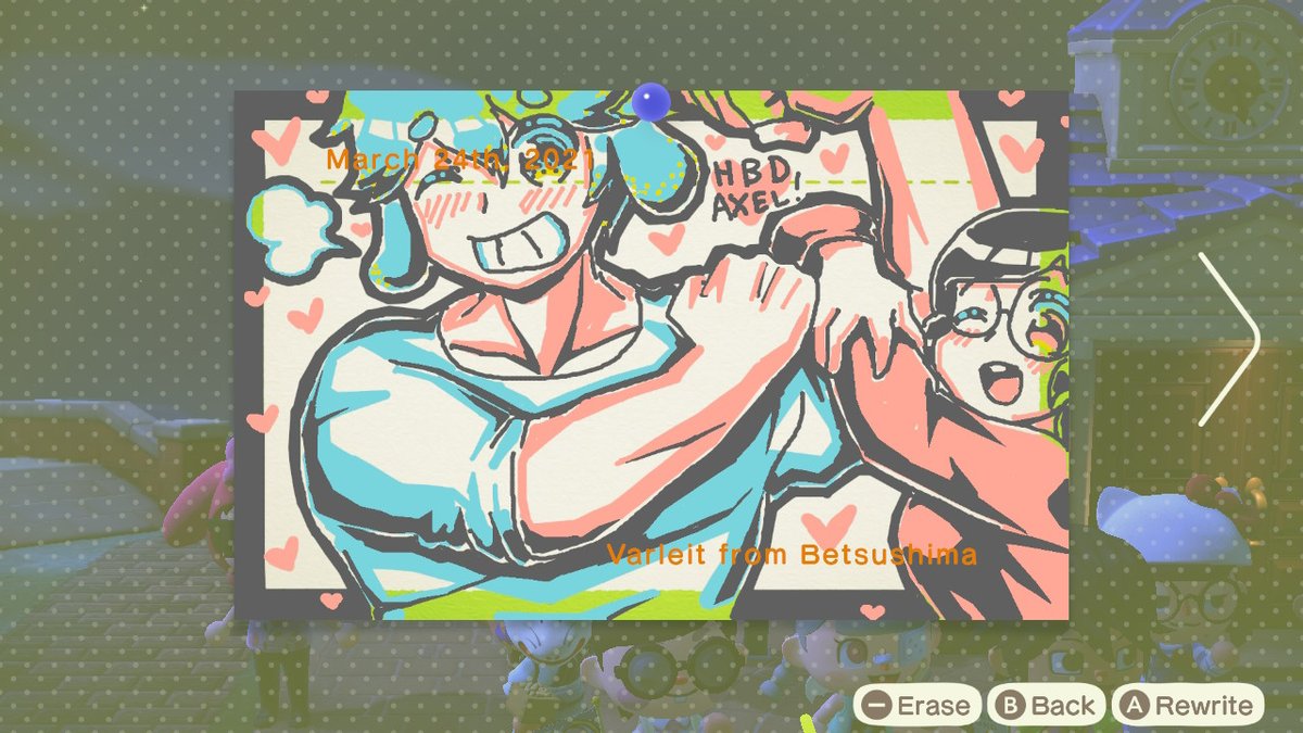 Varleitt's tweet photo. Axel birthday art! #axel #anime #gijinka #hearts #couple #hotbeans #elephant #flexing #muscle #glasses #AnimalCrossing #ACNH #NintendoSwitch https://t.co/SjSlWWI1Lb