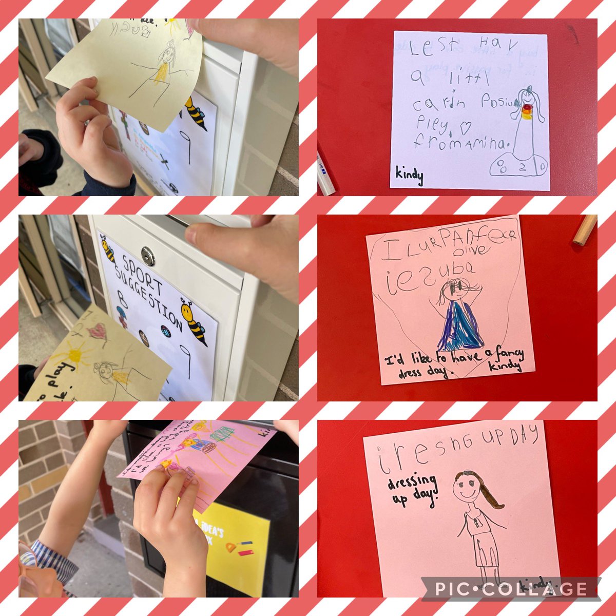 KindyStPius's tweet photo. We were excited to discover suggestion boxes outside the Kindy classroom today. We drew or wrote down our suggestions and posted them in the box. We can’t wait for the school captains to read and implement them! #purposefulwriting #schoolspirit #kindy https://t.co/VX4tW9Kbig