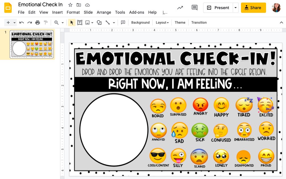 msgoldenLB's tweet photo. @NYSSCAtweets I have been loving integrating Google slides into my practice this year! This interactive check-in has been great when working with our virtual students 😊❤️

Here is the link if anyone wants to make a copy: https://t.co/532v97mHaG 

#nysscchat #SEL #schoolcounselor https://t.co/CQmAmpRSJ7