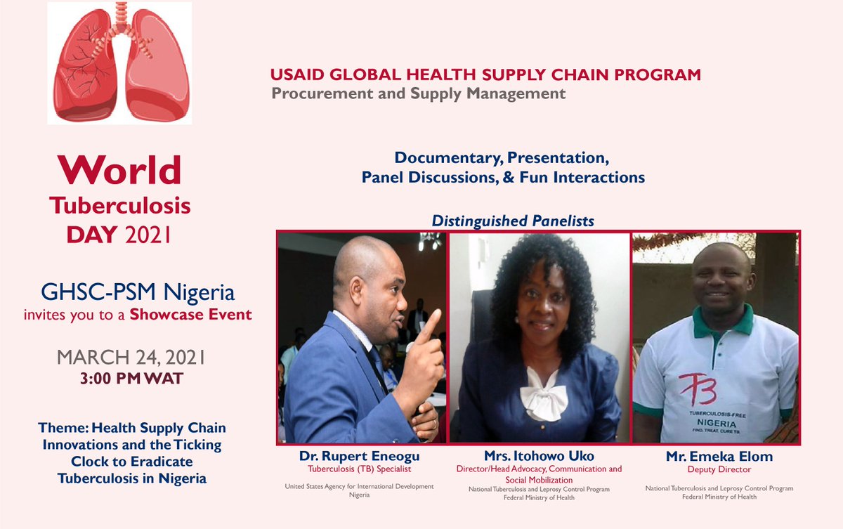 Emmanuel_ugobo's tweet photo. Happening now 
@GHSupplyChain
Showcase Event: Health Supply Chain Innovations and the Ticking Clock to  Eradicate Tuberculosis in Nigeria #WorlTBDay2021 #TheClockIsTicking #EndTB https://t.co/u5DhSbAsKY
