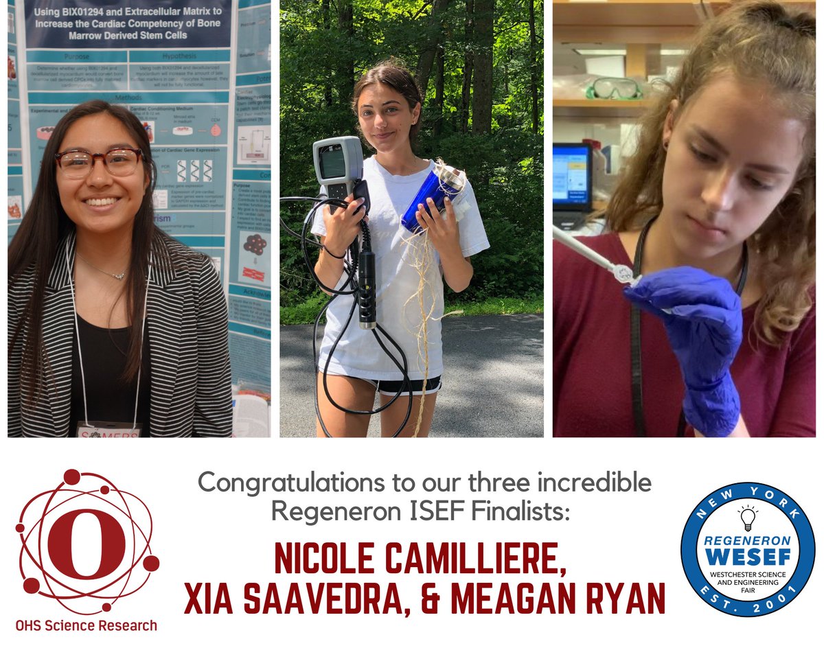 OHS_SciRe's tweet photo. Three Ossining Science Research seniors finish in top 20 at WESEF and qualify to attend the Regeneron International Science &amp; Engineering Fair in May! Congratulations and good luck at #RegeneronISEF 
@Society4Science #OPride @OssiningSup @OssiningSchools #RegnWESEF https://t.co/hfIpRubf1S