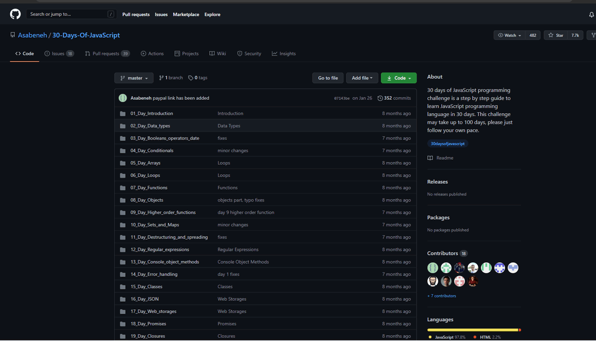 VladPasca5's tweet image. You want to learn the basics of JavaScript?

Here is an awesome GitHub repository that teaches you the basics of JavaScript in 30 days

This is a step by step guide/roadmap followed by a few small projects

Link🔗 - github.com/Asabeneh/30-Da…