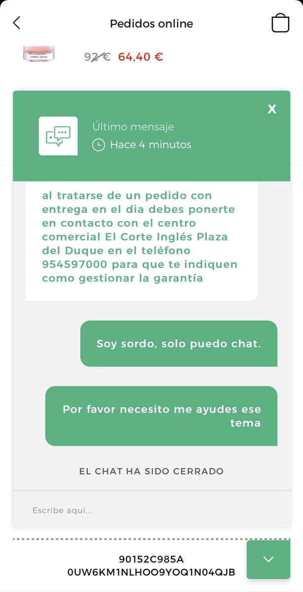 ibendom's tweet photo. Acabo de contactar con el Chat de atenc. al cliente de @elcorteingles para resolver sobre mi aspiradora,y le decía no puedo hablar por teléfono, solo chat. Y me cierra el chat 😶
¿Aún en nuestros días discriminan a las personas sordas? 
@Cermi_Estatal 
@facua https://t.co/0Kf4zZrQwT