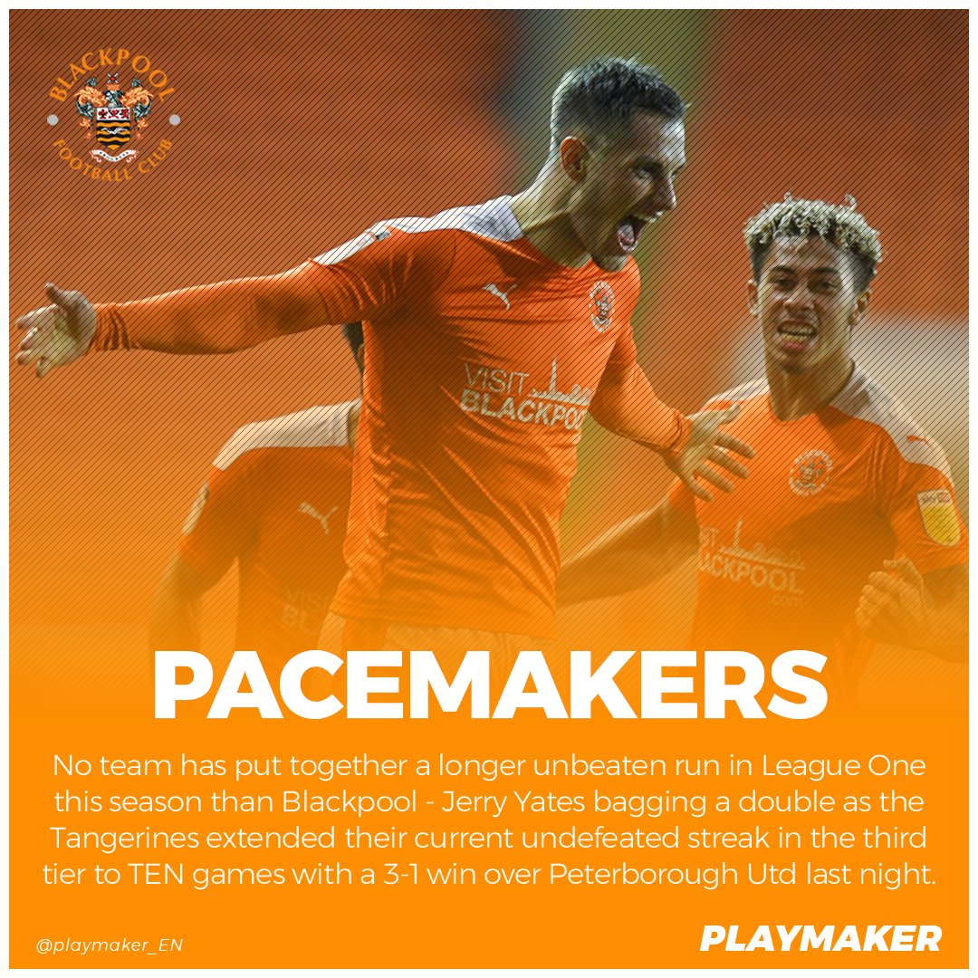 playmaker_EN's tweet photo. 🛡 Longest unbeaten runs in League One (2020/21):

🔟 Games: 🍊BLACKPOOL*🍊, Crewe, Oxford
9⃣ Games: Plymouth, Sunderland*
8⃣ Games: Charlton, Peterborough, Shrewsbury
7⃣ Games: Accrington, Burton

* current run. 

 #UTMP @BlackpoolFC @yates_jerry https://t.co/I6MeBglA9c