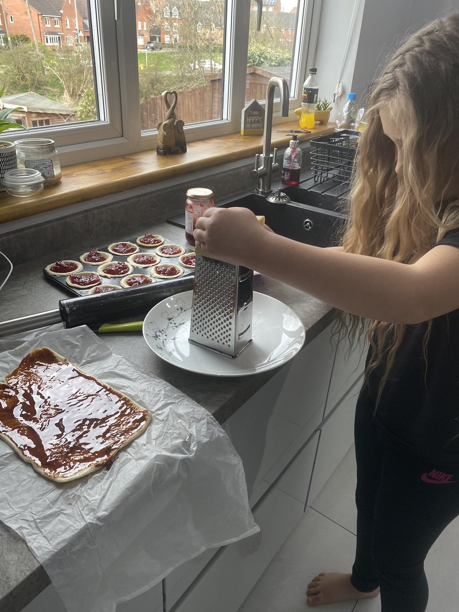 sjc5894's tweet photo. @Year4IJS Carys made some jam tarts Easter bunny style, and some marmite and cheese Pin wheels with the left over pastry. I’ve got to admit we did buy ready to roll pastry but we googled how it was made 🤦🏼‍♀️🤷🏼‍♀️😂 https://t.co/ElagP1svor