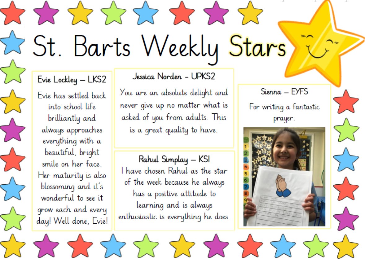 Well done to our super stars of the week! We are so proud of you!⭐👏🏽 #SuperStars #StBarts
