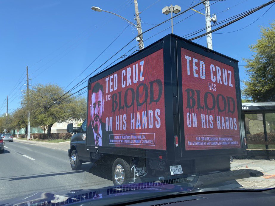 MeidasTouch's tweet image. Ted Cruz has blood on his hands and we are letting Texans know. #TedCruzisADisgrace