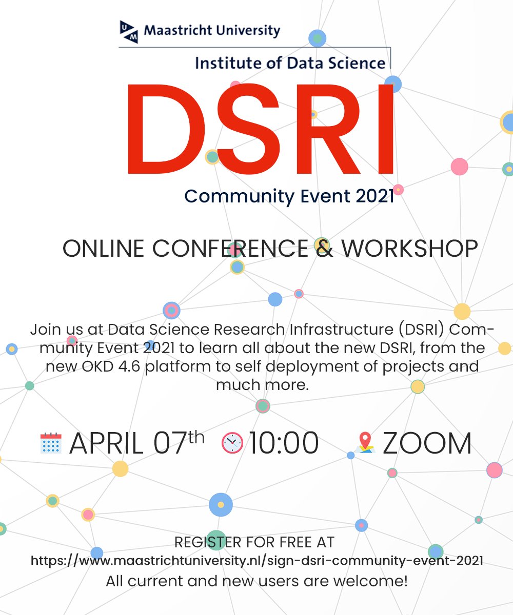 UM_IDS's tweet photo. Sign up for the DSRI Community Event!
When?
Wednesday 7 April, 10 -15 hrs.
For whom?
All data science-enthusiasts who want to use something more powerful than their laptops π
More info:
https://t.co/5bxylVKfxD
#umdatascience #datascience #DSRI #datascienceresearch #github https://t.co/iPGCKJTFG0