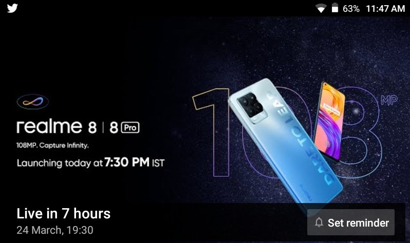Rajendra733fr's tweet photo. @MadhavSheth1 Yes the beast is coming ready for it all the time
Really too exited for the lauch🤗🤗
#30minstogo
#108MPCaptureInfinity
#InfiniteLeapWith8
#realme8series
#leaptoinfinity
#Contest
@MadhavSheth1
@realmeIndia
Are you ready guys
@OmkarVernekar5 
@ShubhamVernek15 https://t.co/ocxhYoKSKf