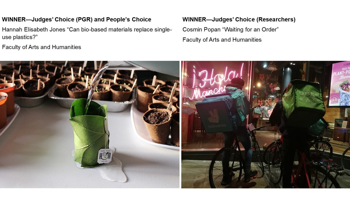 And the winners are..!

Judges' Choice (Researchers) - <a href="/CosminPopan/">bye, bye X: follow me @cosminpopan.bsky.social</a>'s 'Waiting for an Order' 

Judges' Choice (PGRs) and People's Choice winner - <a href="/hannah_ej/">Hannah Elisabeth Jones</a>'s 'Can bio-based materials replace single-use plastics'

Congrats to our winners!

<a href="/mmu_RAH/">RAH! Manchester Met</a> <a href="/MMU_Research/">Research & Innovation at Manchester Met</a> #ImagesofResearch