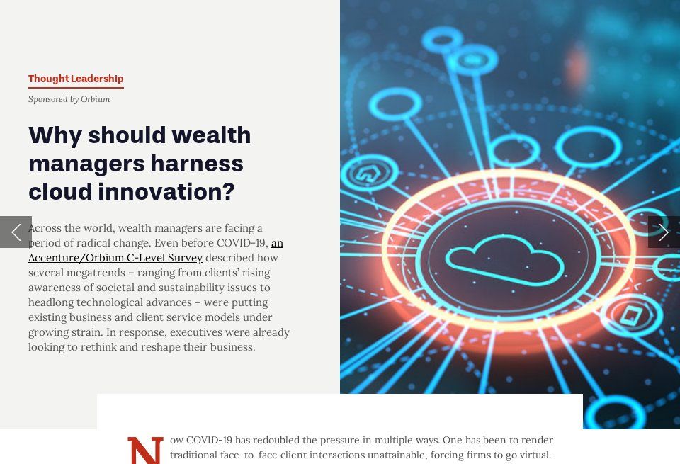 SteveYoung51's tweet photo. Ian Woodhouse, someone always worth reading, on  "Why should wealth managers harness cloud innovation?" - in Private Banker International,   https://t.co/2dUrcKb3cT https://t.co/60C87qfnqT