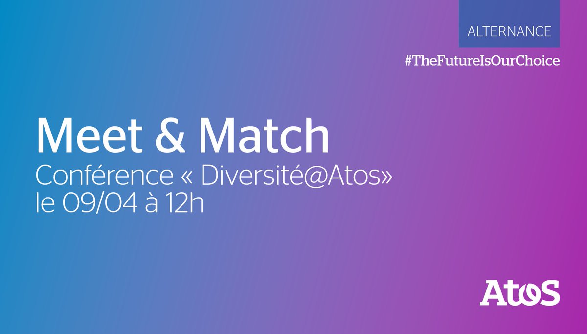 AtosFR's tweet image. 🗓️ Etudiant(e)s, ne manquez pas notre conférence « Diversité@Atos » animée par @ArnouldJuliette lors de notre session de #recrutement Meet &amp;amp; Match le 09/04 à 12h 👍 Inscriptions ➡️ okt.to/xl7sOk #TheFutureIsOurChoice #alternance