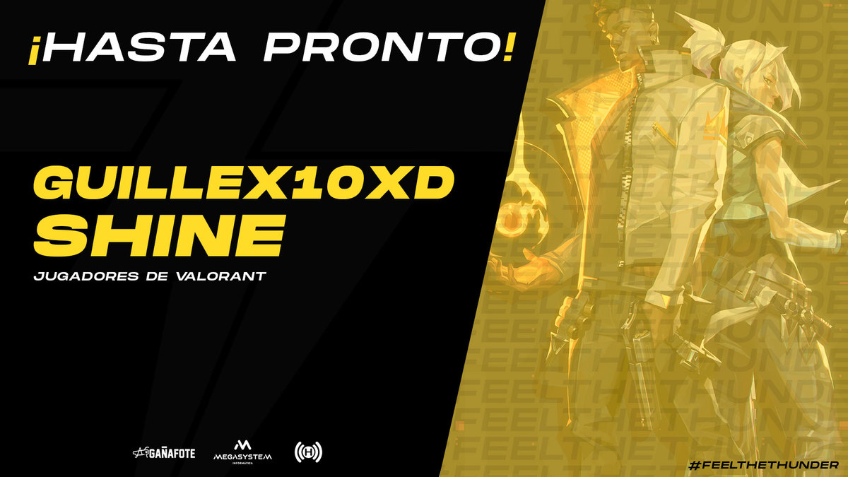 RecreThunder's tweet photo. #DESPEDIDA
Hoy despedimos a dos de nuestros jugadores de #Valorant, @guille10xd y @DrShine97.
Ha sido un verdadero placer trabajar con vosotros.
¡Buena suerte cracks!🍀
#TTHArmy🪖
#FeelTheThunder⚡️ https://t.co/FgZau1CXPz