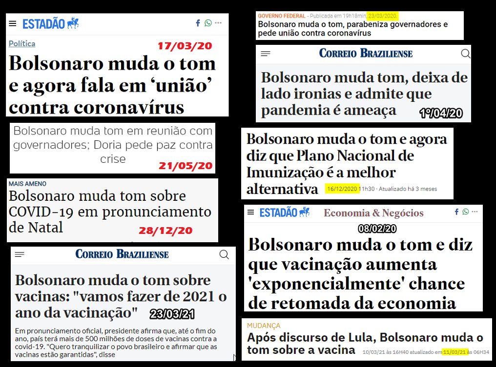 imprensa brasileira: há 1 ano de pandemia desesperada pra acreditar (e nos fazer acreditar) que bolsonaro finalmente vai mudar o discurso e parar o genocídio, no afã de diluir o clamor pelo impeachment