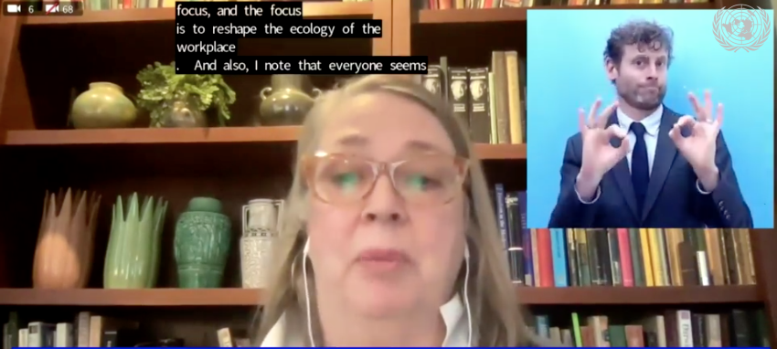 IDA_CRPD_Forum's tweet image. #CRPD24 #DGD on Art. 27. Sue Swenson (president @InclusionIntl) closing remarks on behalf of @IDA_CRPD_Forum: the focus needs to be in reshaping the employment market and the ecology of the workplace. Live at webtv.un.org!