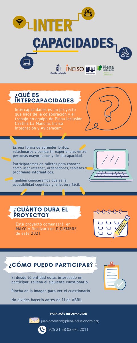plenaCLM's tweet photo. ➡Participa con nosotros en Intercapacidades, un proyecto de colaboración entre Plena inclusión Castilla-La Mancha, @IncisoES y Avicemcam con el apoyo de @gobjccm .
Una forma de aprender juntos, relacionarse y compartir experiencias entre personas mayores con y sin discapacidad. https://t.co/C9OiqqMQR9