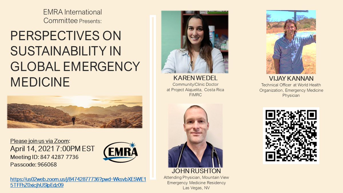 Very excited to announce this amazing panel discussion regarding sustainability in Global Emergency Medicine on 4/14. Please attend if you are interested, it will be a very enlightening and educational event!