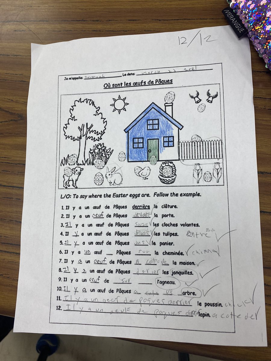 Grade 4 French Easter  direction worksheet <a href="/OLVMWolverines/">Our Lady of Victory</a>
