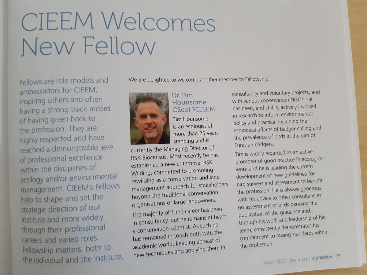 RSK Biocensus (@rskbiocensus) on Twitter photo We are very pleased to announce that our Managing Director <a href="/TimHounsome/">Tim Hounsome</a> has recently become a new Fellow of <a href="/CIEEMnet/">CIEEM</a>. This means <a href="/RSKBiocensus/">RSK Biocensus</a> now has 4 current members of staff who are Fellows! We are very pleased to announce that our Managing Director <a href="/TimHounsome/">Tim Hounsome</a> has recently become a new Fellow of <a href="/CIEEMnet/">CIEEM</a>. This means <a href="/RSKBiocensus/">RSK Biocensus</a> now has 4 current members of staff who are Fellows!