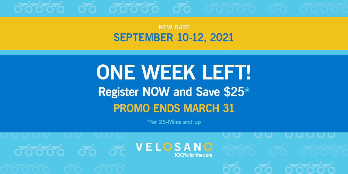 bikeVeloSano's tweet photo. Cue the cowbells! 

Only one more week to save $25 on rider registration fees for VeloSano 8! Register, recruit and start your team today: https://t.co/Qwnp9sT449 #100PercentForTheCure https://t.co/jxrT4FeMyy
