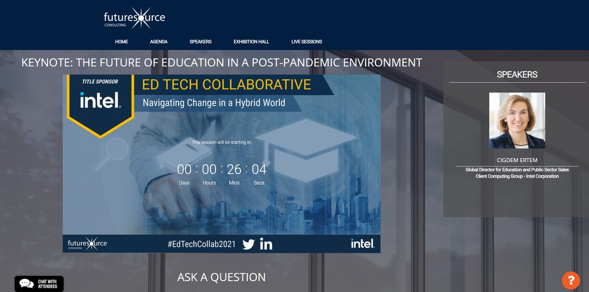 Futuresourcer's tweet image. #EdtechCollab2021 kicks off shortly, at 2pm, Cigdem Ertem .@intel, due to share her keynote on &apos;The Future of Education in a Post-Pandemic Environment&apos; . Still time to register for this (LIVE/VIRTUAL/FREE) 2 day event bit.ly/3vXkOMI.