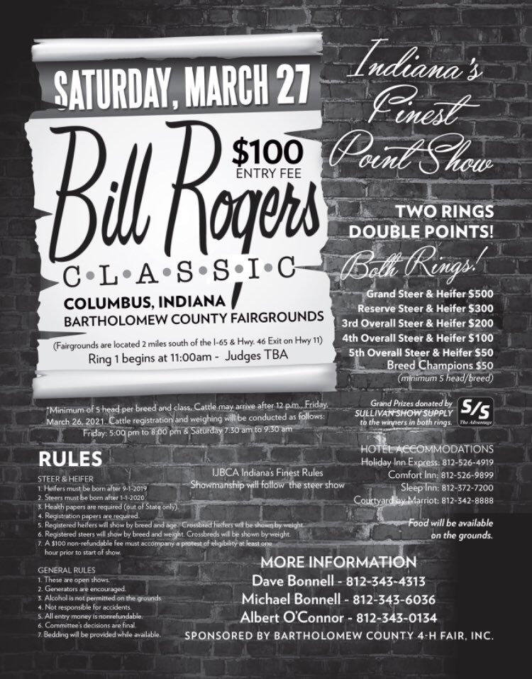 IJBCA's tweet photo. UPCOMING SHOW REMINDER
•••
This Saturday, March 27th, the Bill Rogers Classic will be held at the Bartholomew County Fairgrounds in Columbus, Indiana.
•••
We hope to see you there! https://t.co/j5TcPVr2uZ