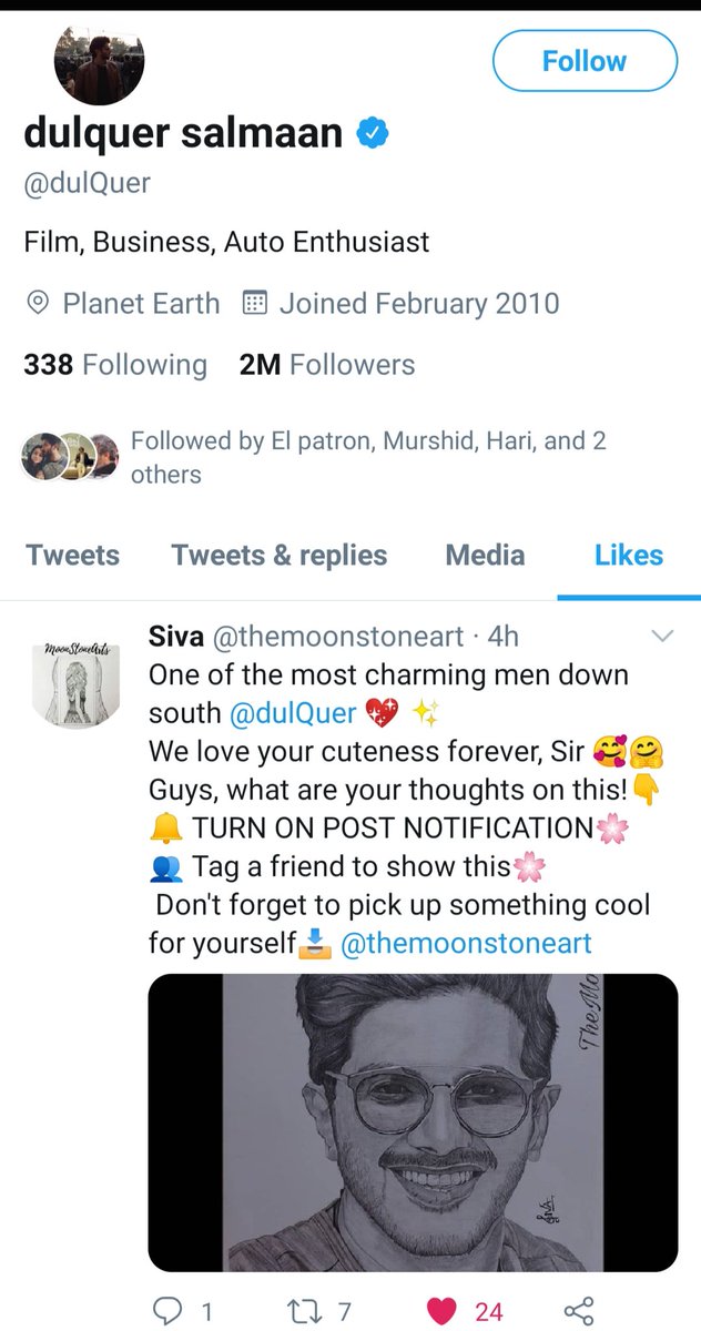 themoonstoneart's tweet photo. I can’t believe you did this!  That's very kind of you, Sir @dulQuer 🤗Much obliged 🥰🌸 
The unexpected moment is always sweeter❤️❤️
#DulquerSalmaan #KurupTeaserOnMarch26 #Kurup https://t.co/KsEIBygzJk