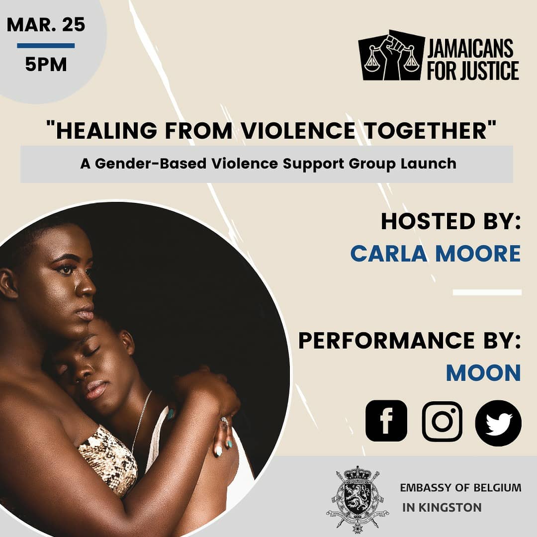 JAForJustice's tweet photo. 🗣️ YOU'RE INVITED. 
Tmrw (Mar. 25) @ 5pm, the next leg of our #GenderJustice journey begins w. the launch of a survivor-centred #GBV support group, endorsed by @Belgium2Jamaica.

Join us here 👉🏽 https://t.co/02n2ameLf6 or on any of our social platforms. 
More details soon! https://t.co/9sGQspIjXf
