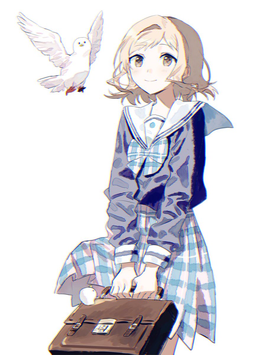 sakuragi mano 1girl bird skirt plaid school uniform solo white background  illustration images