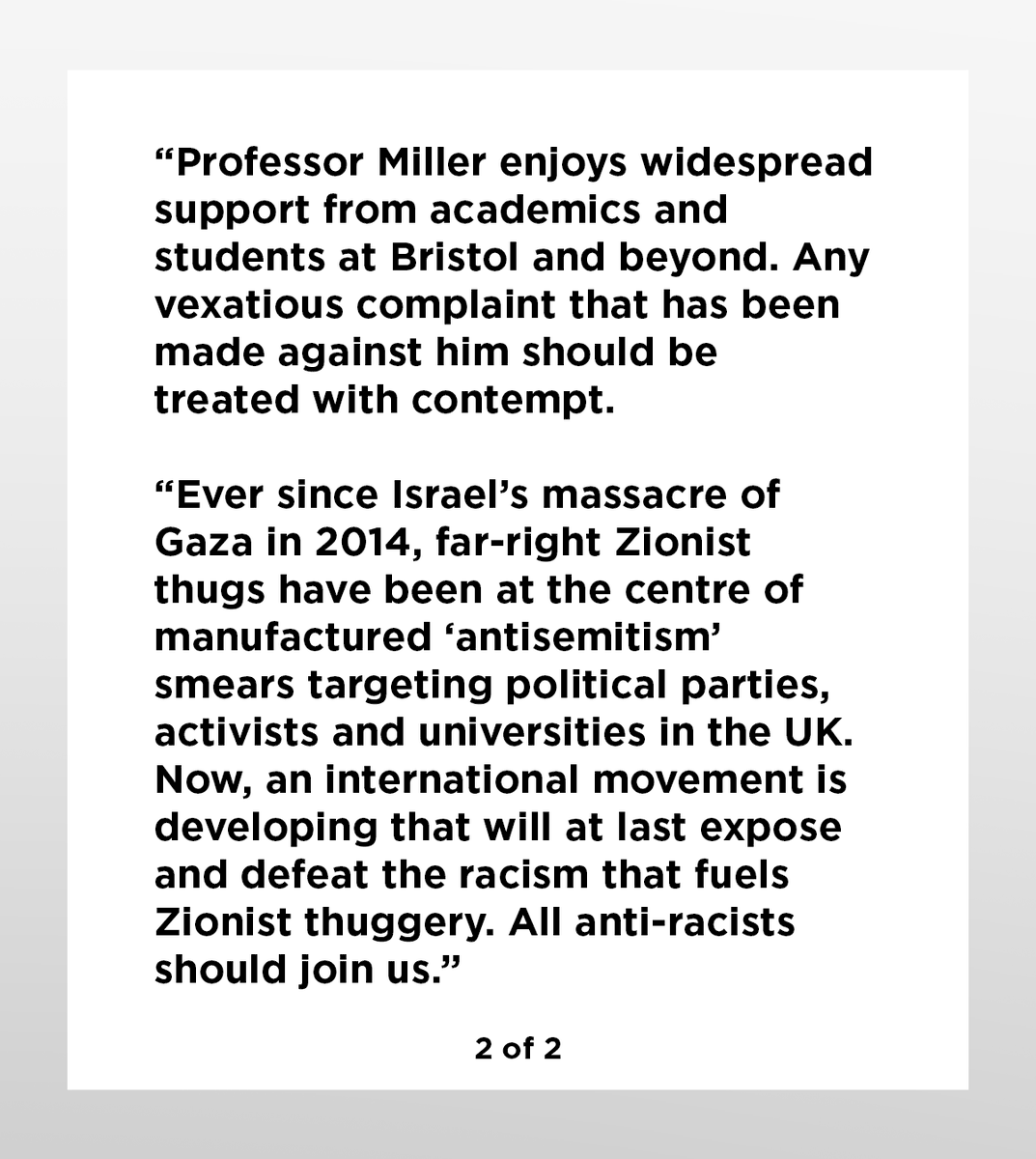 Support_Miller's tweet photo. A vexatious police complaint against Professor David Miller appears to have been made by Jonathan Hoffman, a Zionist activist who was convicted in 2019 after he hectored and bullied a woman who was campaigning for Palestine.

Read more on Hoffman here: https://t.co/53J0lZApN0 https://t.co/T4hf1Cg4JT
