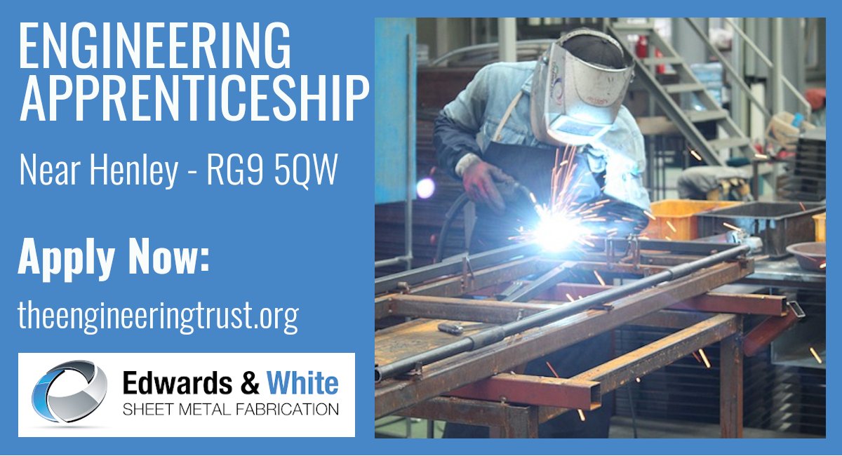 EngineerTrust's tweet photo. Looking for an Engineering Apprenticeship in metal fabrication.  Fantastic opportunity with @edwardsandwhite  near Henley.

https://t.co/ESIbuXhuiR
#henley #henleyonthames #EngineeringUK #engineering #apprenticeship #metal #sheetmetal #sheetmetalfabrication #sheetmetalworker https://t.co/aTanK3xBDb