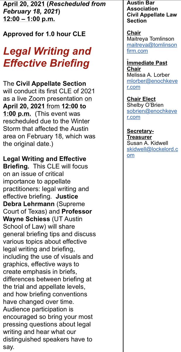 AustinAppellate's tweet photo. Let neither COVID nor SnowVID come between you and your appellate CLE hours: https://t.co/T5zCbwYIQp